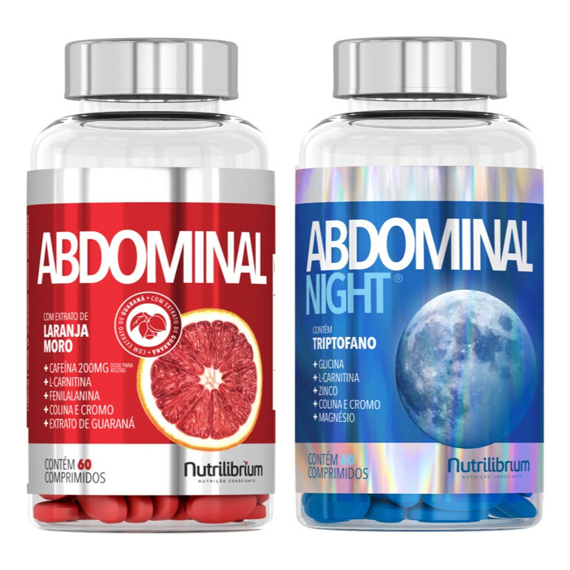 Kit Abdominal Cafeína Laranja Moro + Abdominal Noite Triptofano Magnésio Nutrilibrium