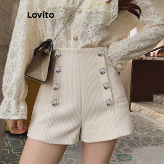 Lovito Casual Short Feminino Simples com Botão Duplo LNE37055 (Damasco)