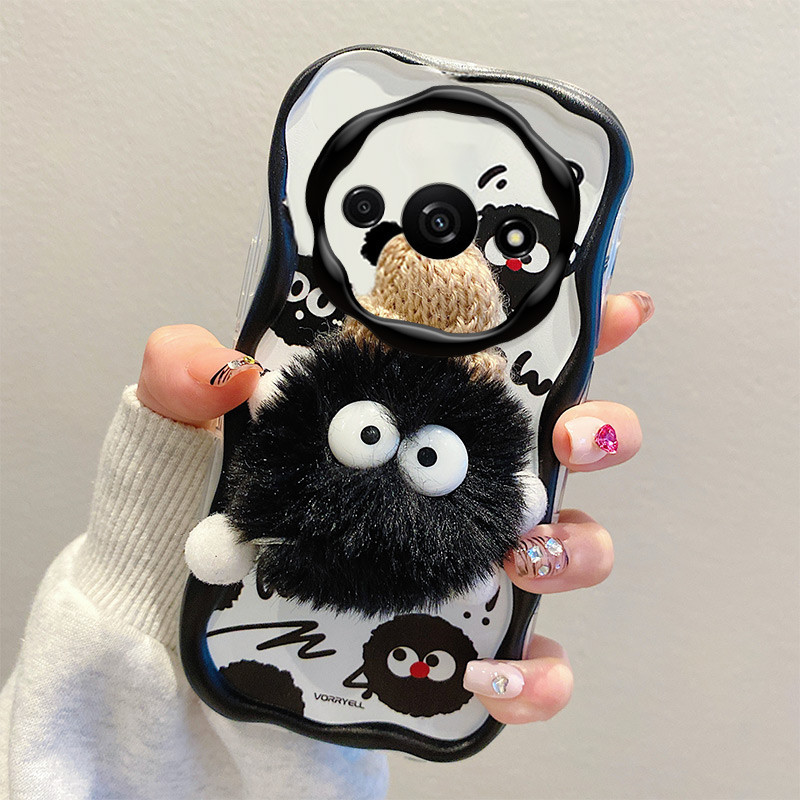Capa de Silicone Capa macia de revestimento de desenho animado Capa de boneca de pelúcia Capa de telefone com alça Anti-gotas Adequada para Xiaomi Redmi A3 4G /Poco C61 4G
