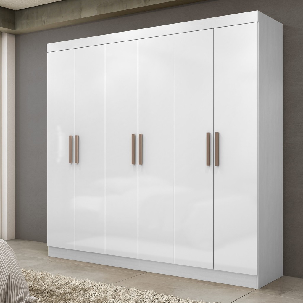 Guarda-Roupa Casal 6 Portas 2 Gavetas Paris Espresso Móveis Branco - Mom & Baby