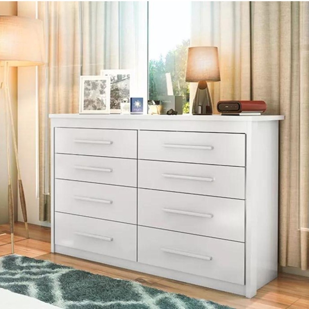 Cômoda para Quarto 8 Gavetas Elegance Branco em Oferta na Shopee