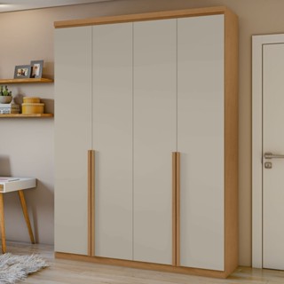 Guarda-roupa 4 Portas 2 Gavetas 100% Mdf Alonzo Amêndoa Clean/Off White em Oferta na Shopee