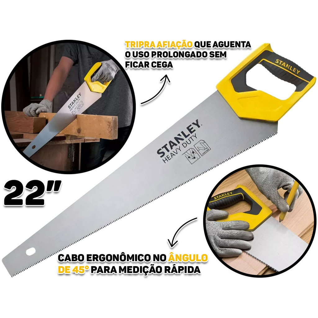 Serrote Profissional Heavy Duty Cabo Bimaterial 22 Polegadas Para Madeira E Laminados Stanley em Oferta na Shopee