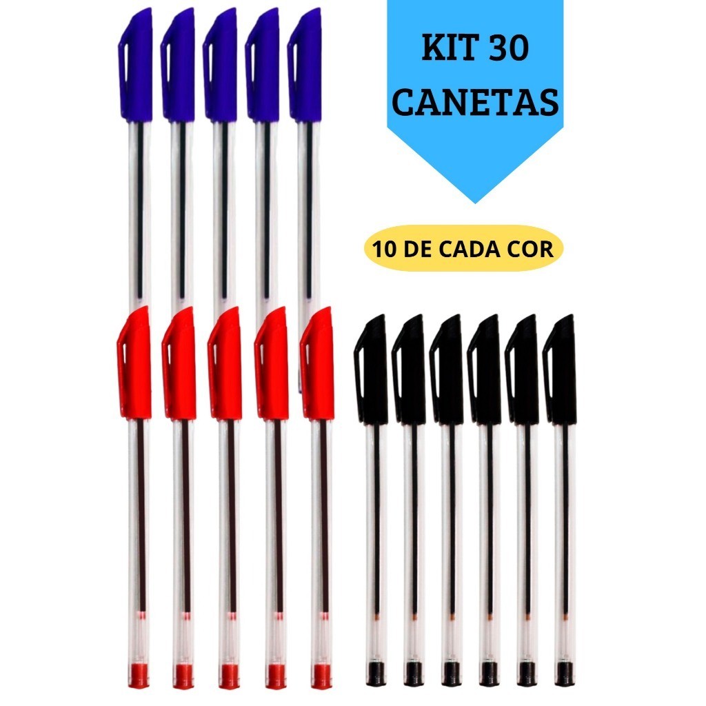 Kit 30 Canetas Esferográficas Ponta Média Simple Azul Preta Vermelha Escolar Escritório Leo&Leo em Oferta na Shopee