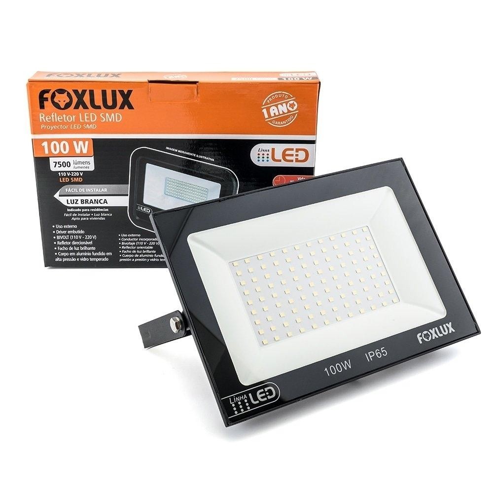 Refletor Foxlux Led 100W 6,5K 30000H Preto em Oferta na Shopee