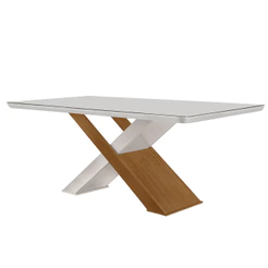 Mesa Sala de Jantar Carol 180cm Em MDF e Vidro Com Canto Copo