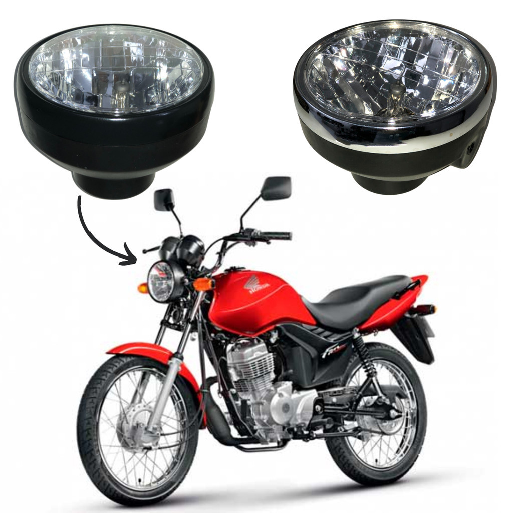 Farol Completo Titan KS/ES/FAN 125 2012 Aro Cromado/Preto Com Lâmpada H4 Branco Quente