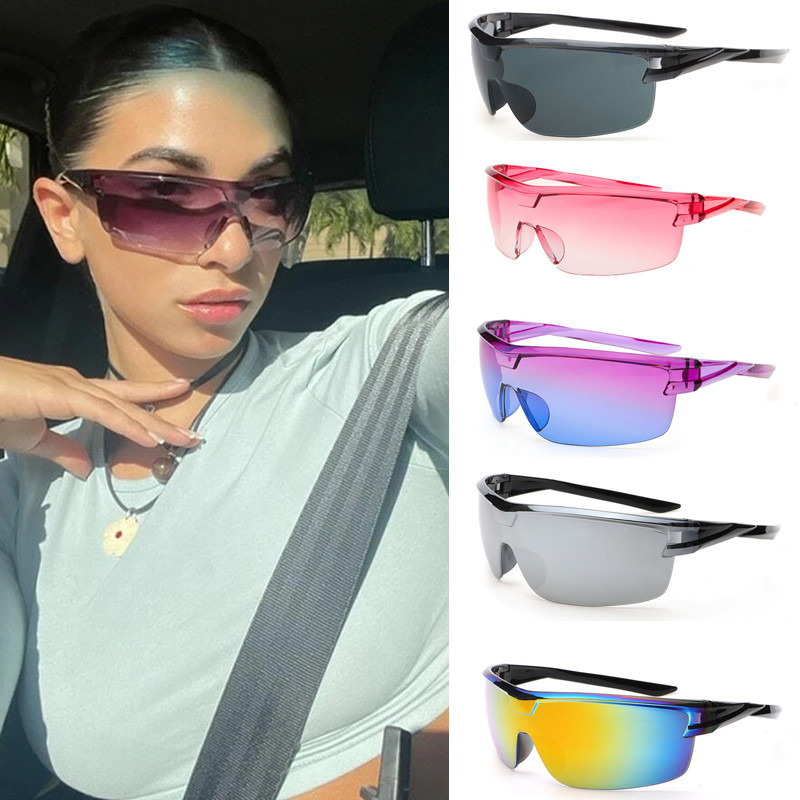 Óculos De Sol Cyberpunk Retrô Meia Armação UV400 Para Meninas Legais , Mulheres , Ciclismo Ao Ar Livre