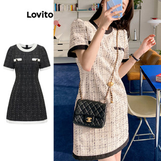 Lovito Casual Vestido com Botões e Bloco de Cores para Mulheres L76AD133(Multicolorido)