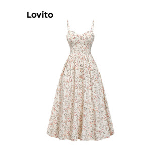Lovito Vestido Casual Ditsy Floral Drapeado Para Mulheres L76AD186