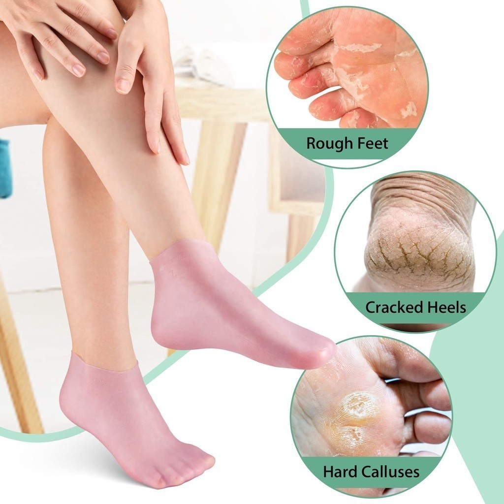 2 Par Meias Cuidados Com Os Pés Spa Uso Doméstico Novo Silicone Calcanhar Gel Hidratante P...