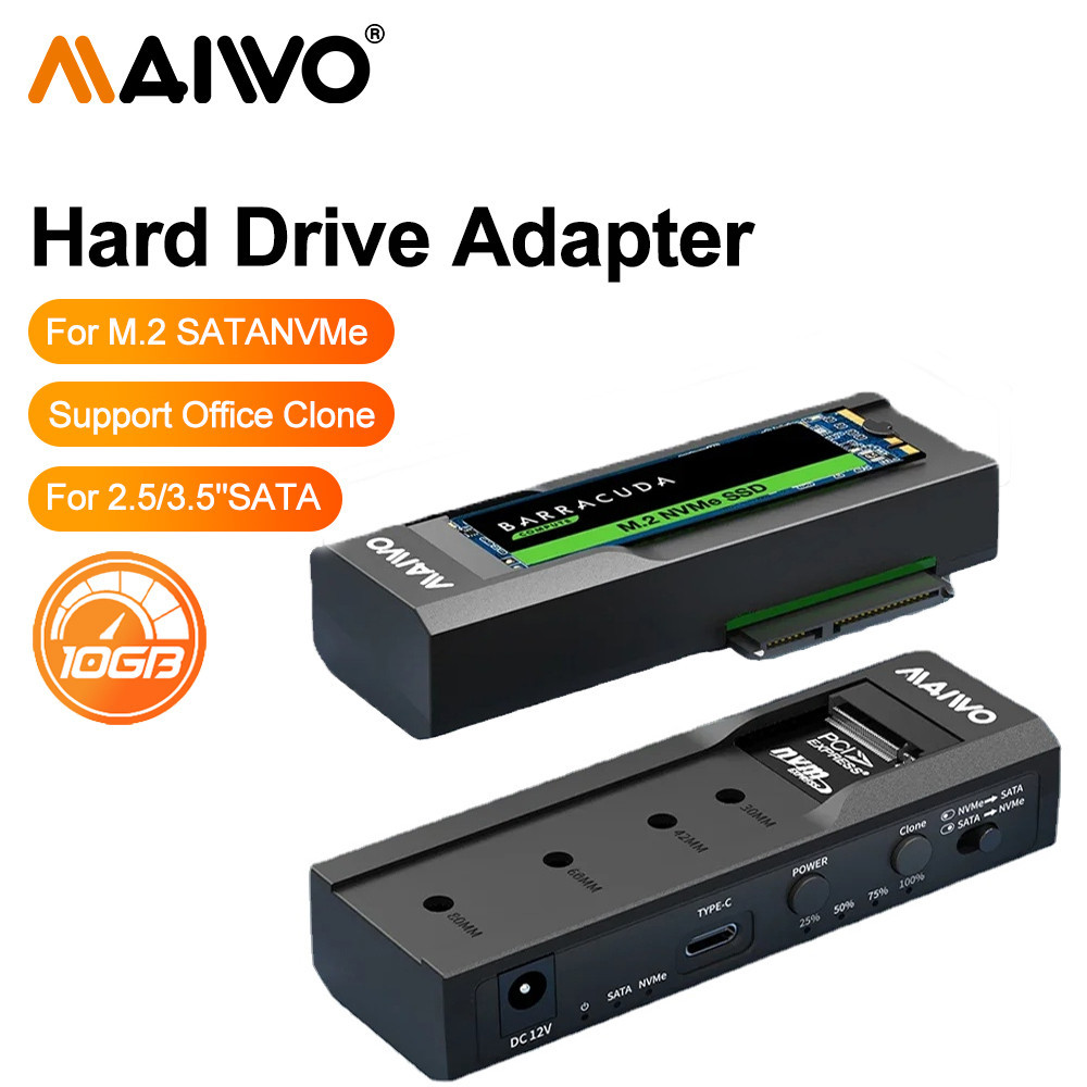 MAIWO 10Gbps Tipo-C Dual-Bay M . 2 SSD Caso NVMe SATA Protocolo Duplo M2 Gabinete Docking Station 2.5/3.5 Polegada Com C