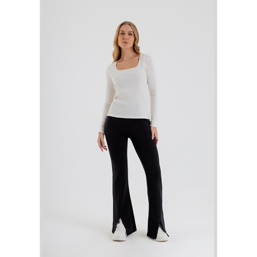 Blusa Manga Longa Feminina em Ribana Canelada Just Basic - Women Clothes