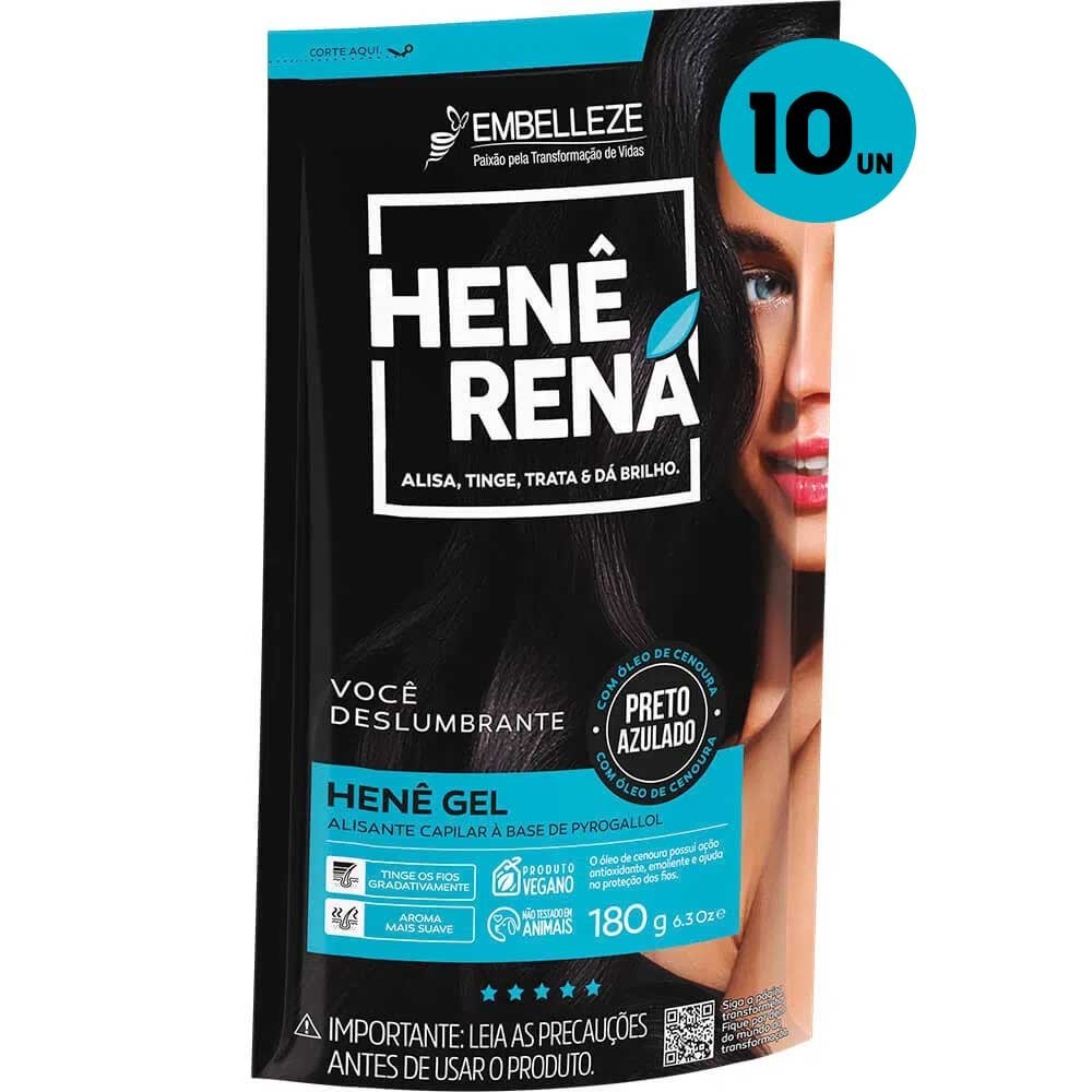 KIT C/ 10UN Hene Rena Em Gel 180g Preto Azulado Embelleze em Oferta na Shopee