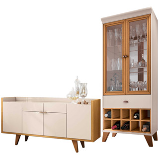 Kit Aparador 04 Portas Havana Com Cristaleira Luma B01 Off White Cinamomo - Lyam Decor em Oferta na Shopee