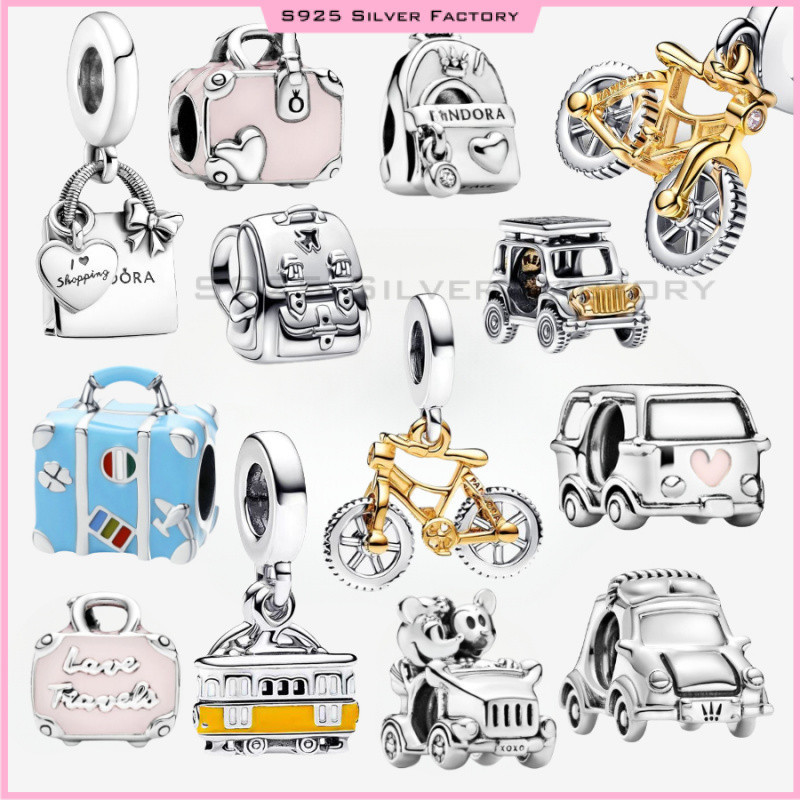 Mochila Adventure Rodas Giratórias De Dois Tons Bicicleta Dangle Car Charm 100 % 925 Libras Esterlinas Adequadas Para Mulheres . São Compatíveis Com Pulseiras Originais Feito À Mão j