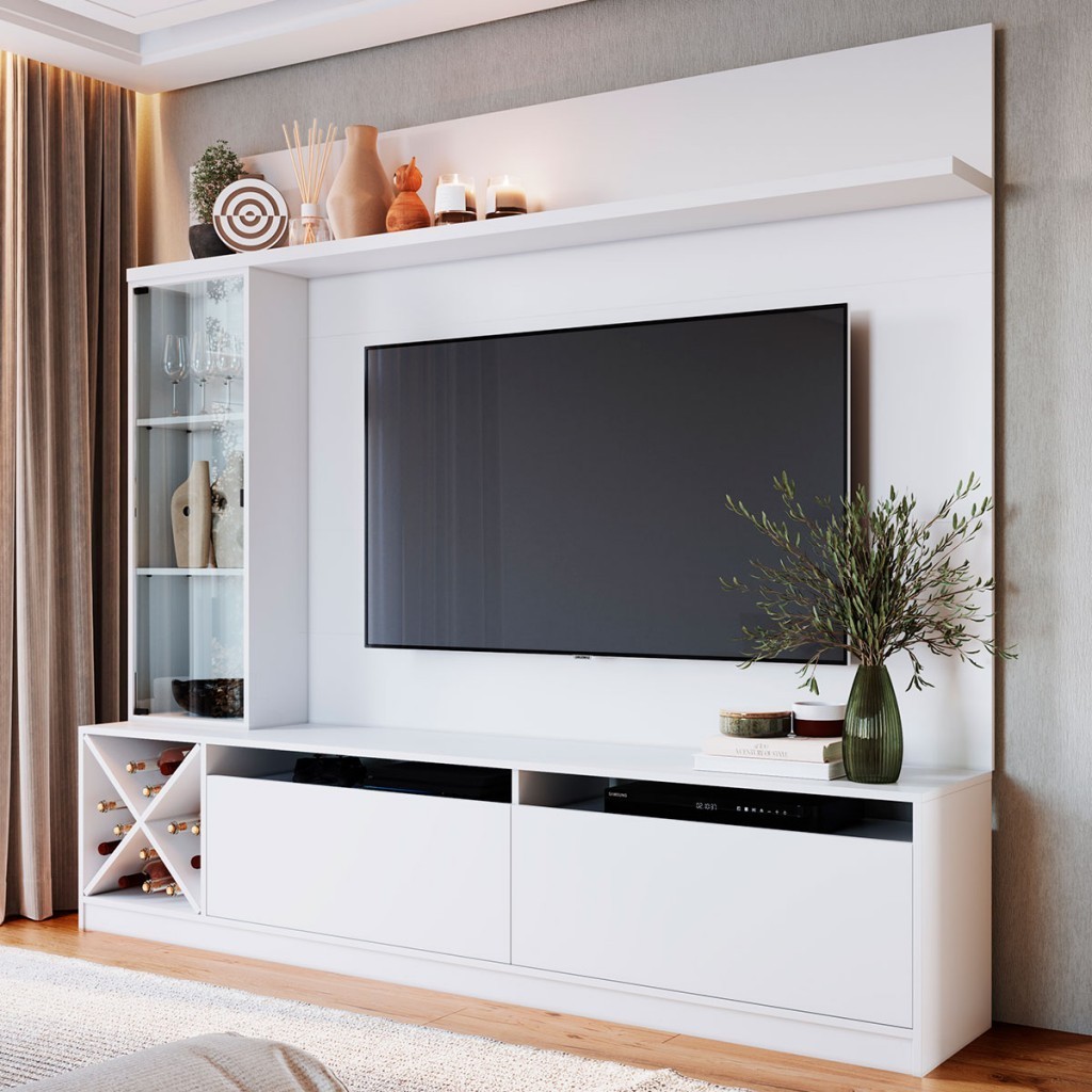Rack com Painel para TV Até 60 Polegadas 3 Portas 2020 Bac Branco - Quiditá Móveis em Oferta na Shopee