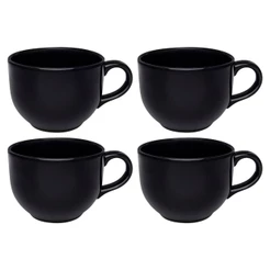 Conjunto de 4 Canecas 740ml Biona Jumbo Preta, Cerâmica