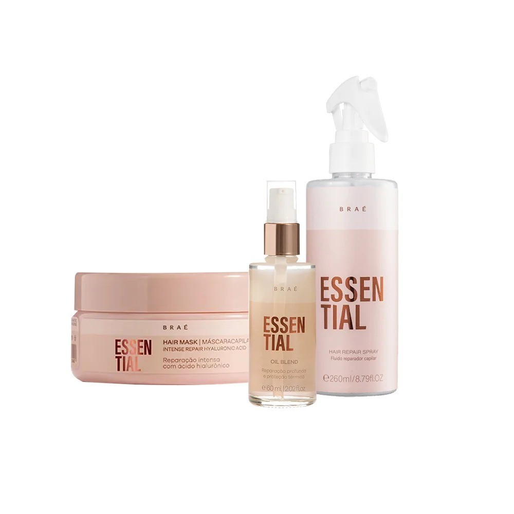 Kit Braé Essential Tratamento Másc 200g + Fluído 260ml + Óleo 60ml (3 Produtos)