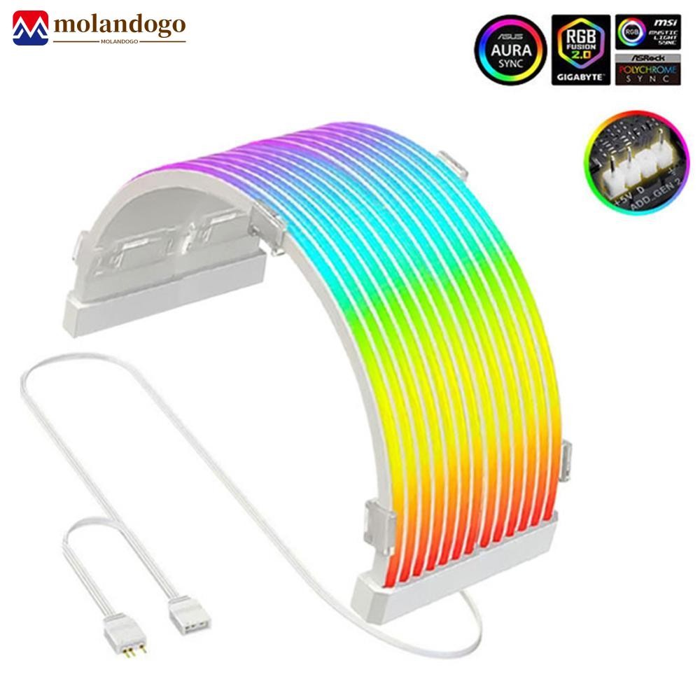 MOLANDOGO Flexível RGB LED Barra De Luz ARGB Placa Capa Para Fonte Alimentação Do Computador ATX 24PIN GPU Cabos Vídeo E