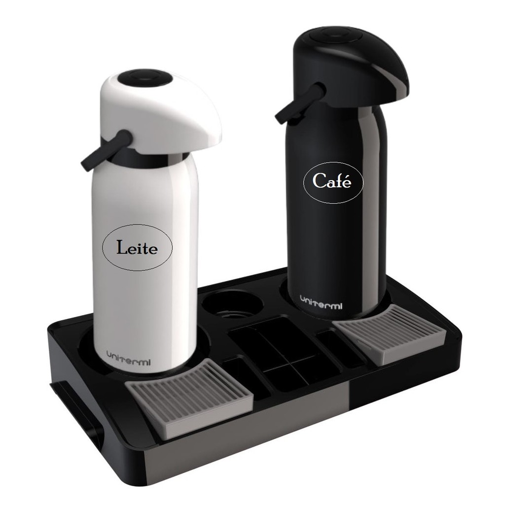 Kit 2 Garrafa Térmica Verona 1,8 L +  1 Bandeja Organizadora Servire 2 (Branco/Preto)