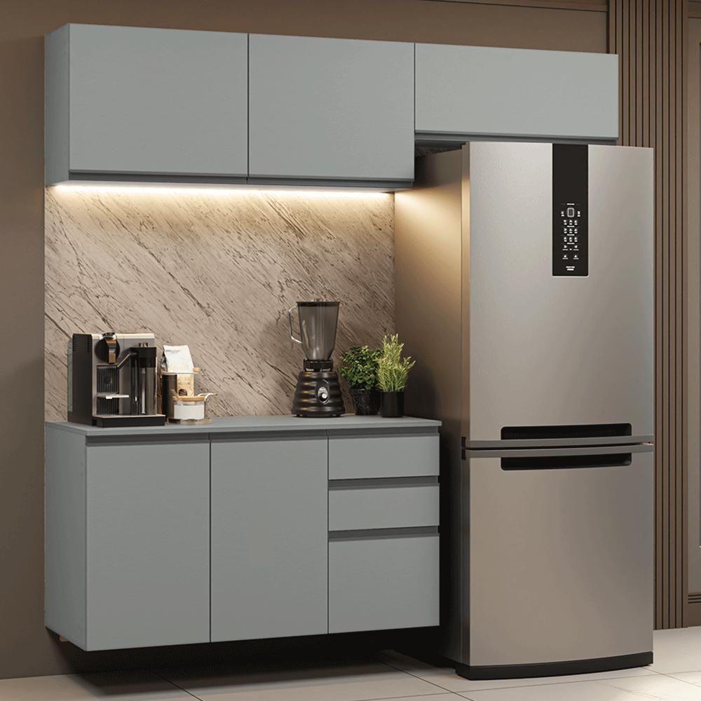 Armário de Cozinha Compacta Suspenso 200cm Cinza Nice Madesa XA05 em Oferta na Shopee