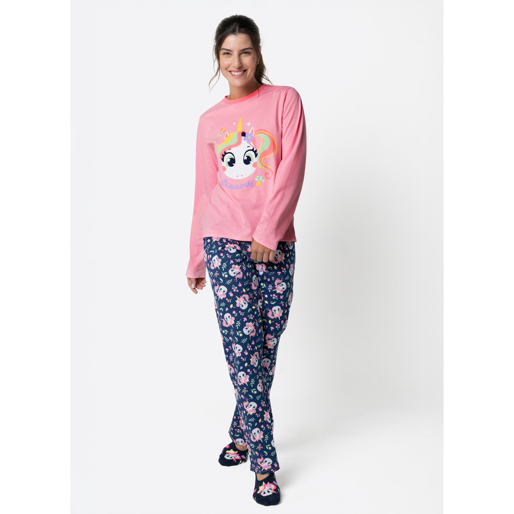 Pijama Manga Longa Algodão Feminino Unicórnio Encantado - Puket em Oferta na Shopee