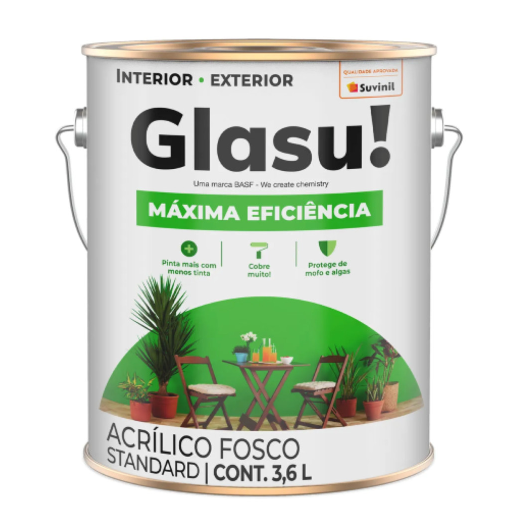 TINTA ACRÍLICA MÁXIMA EFICIÊNCIA 3,6L GLASU! - VÁRIAS CORES - Home & Living