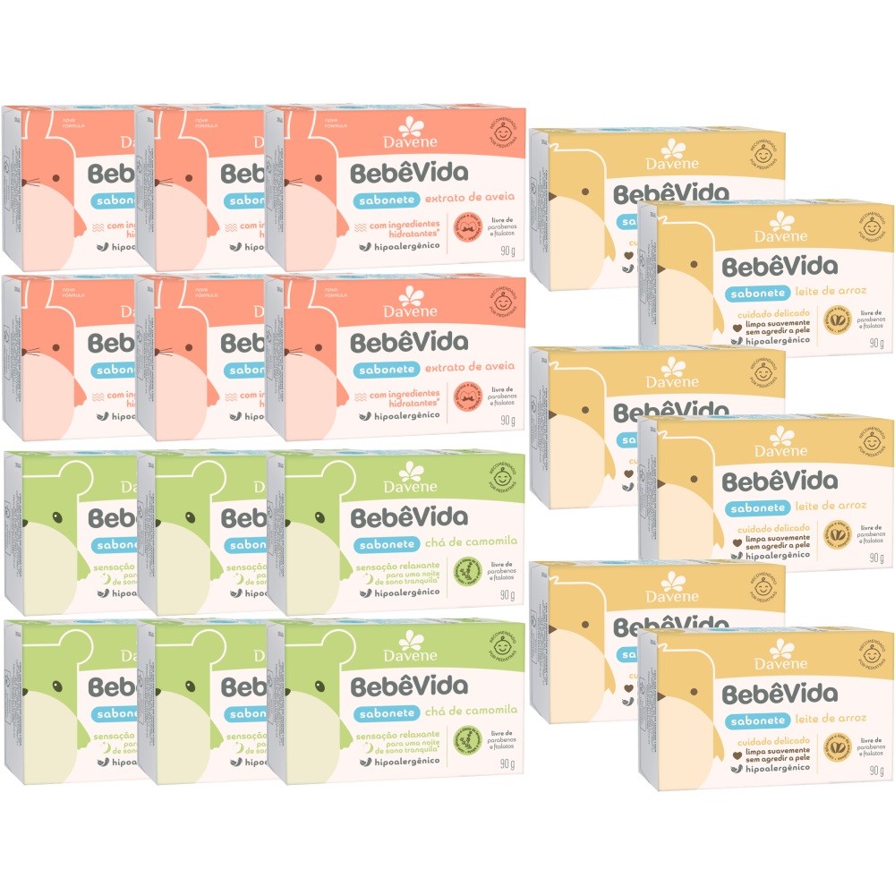18 Sabonete Vegetal Camomila Arroz Aveia 90G Bebe Vida