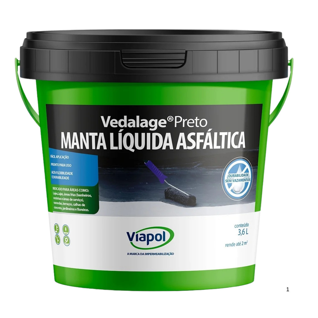 Manta Líquida Preta Vedalage Viapol 3,6lt Impermeabilizante