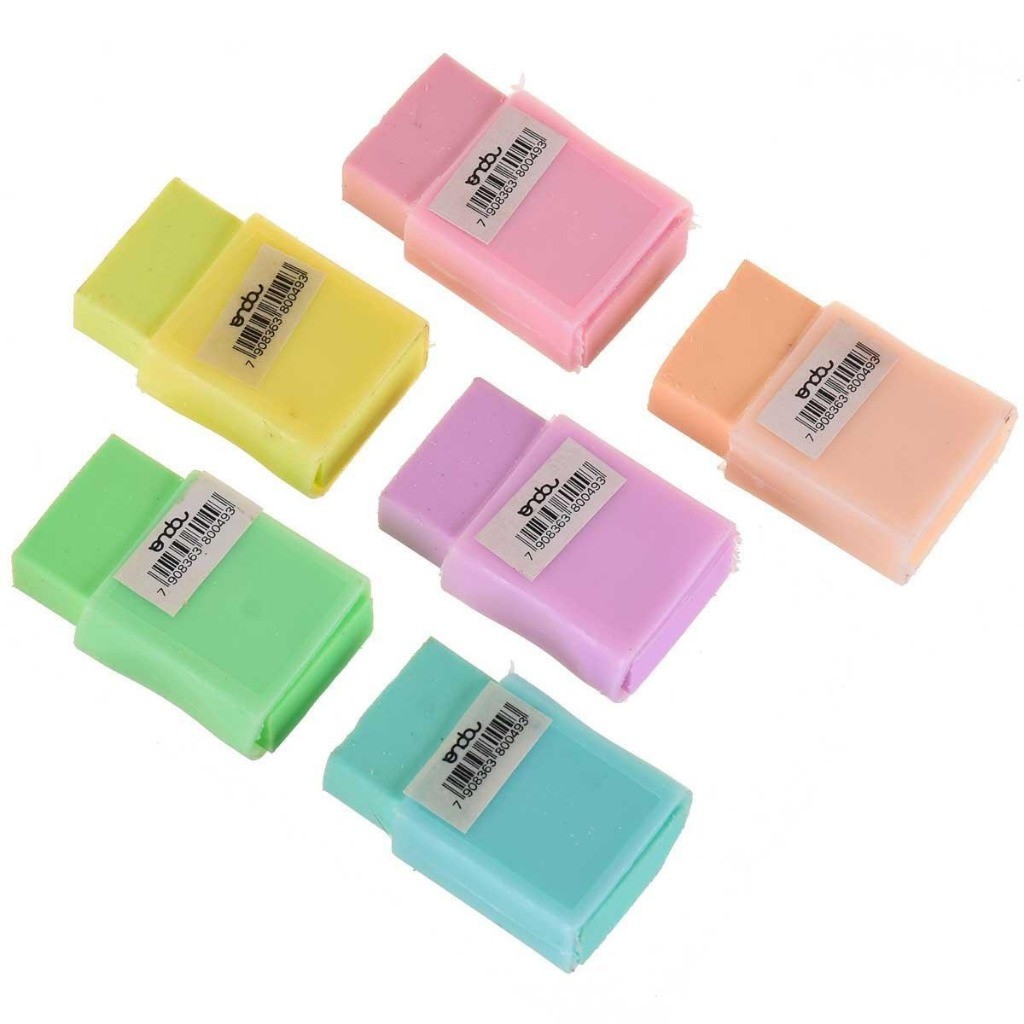 Kit Borracha Escolar Colorida Tom Pastel Com Capa Plástica