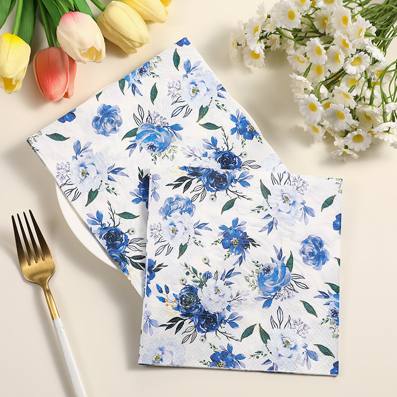 20 Pçs/set Azul Rosa Flor Borboleta Decoupage Guardanapos De Papel Floral Tecidos