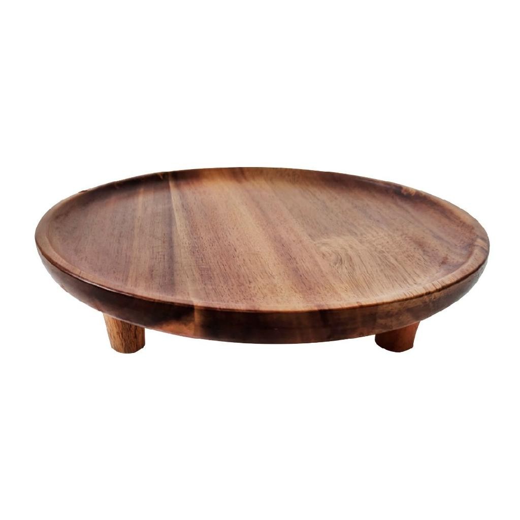 Bandeja redonda Wooden em madeira de acacia com pé D25xA6cm Fruteira Petisqueira
