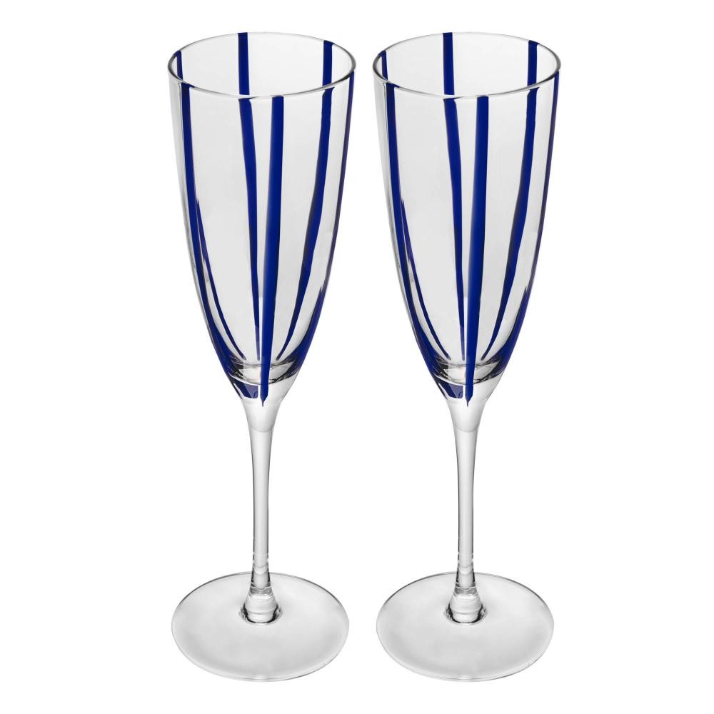 2 Taças para Champanhe Azura 200ml Azul Vidro Wolff