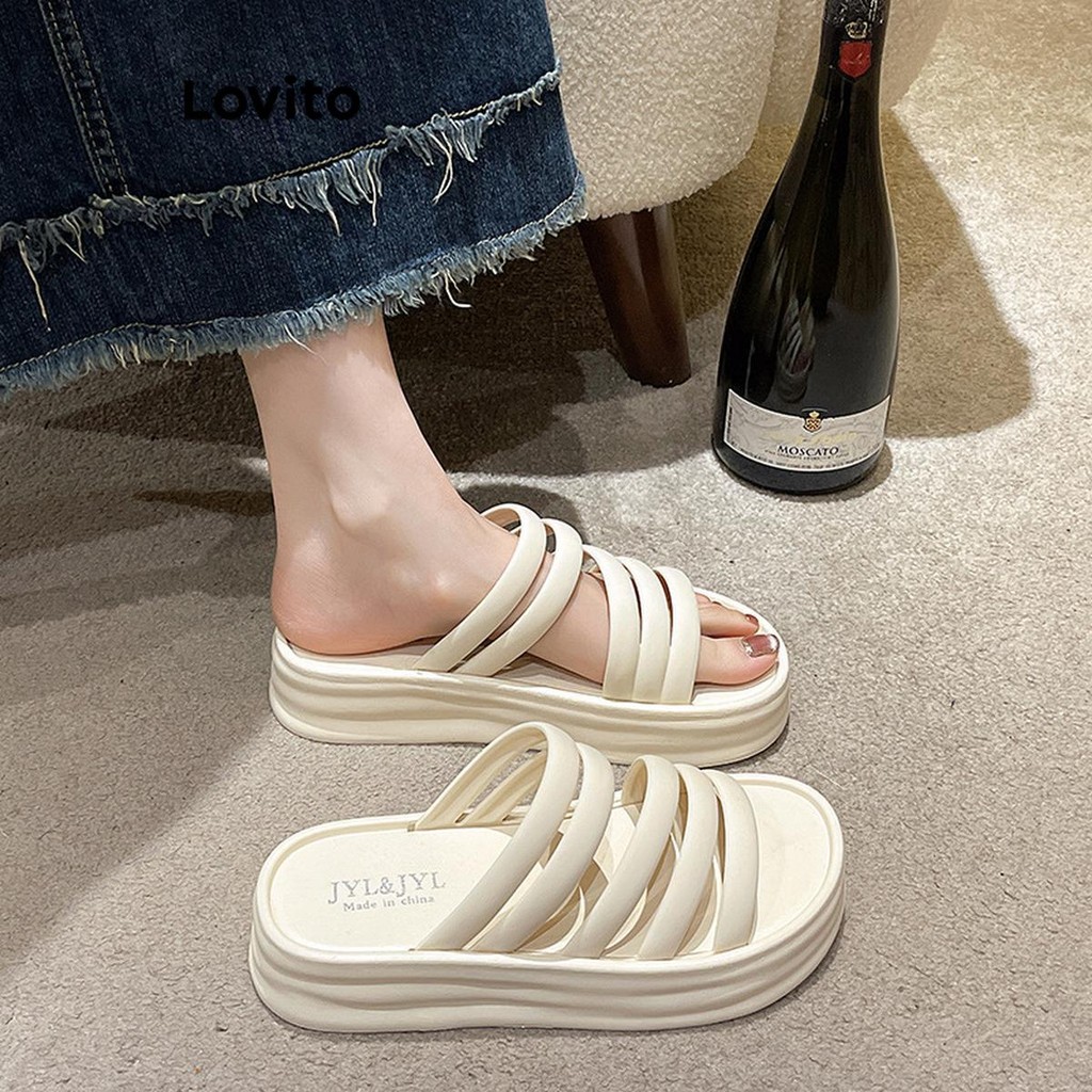 Lovito Casual Plain Summer Wear grossa Exterior Estudante Sandália Plana para Mulheres LFA59304 - Women Shoes