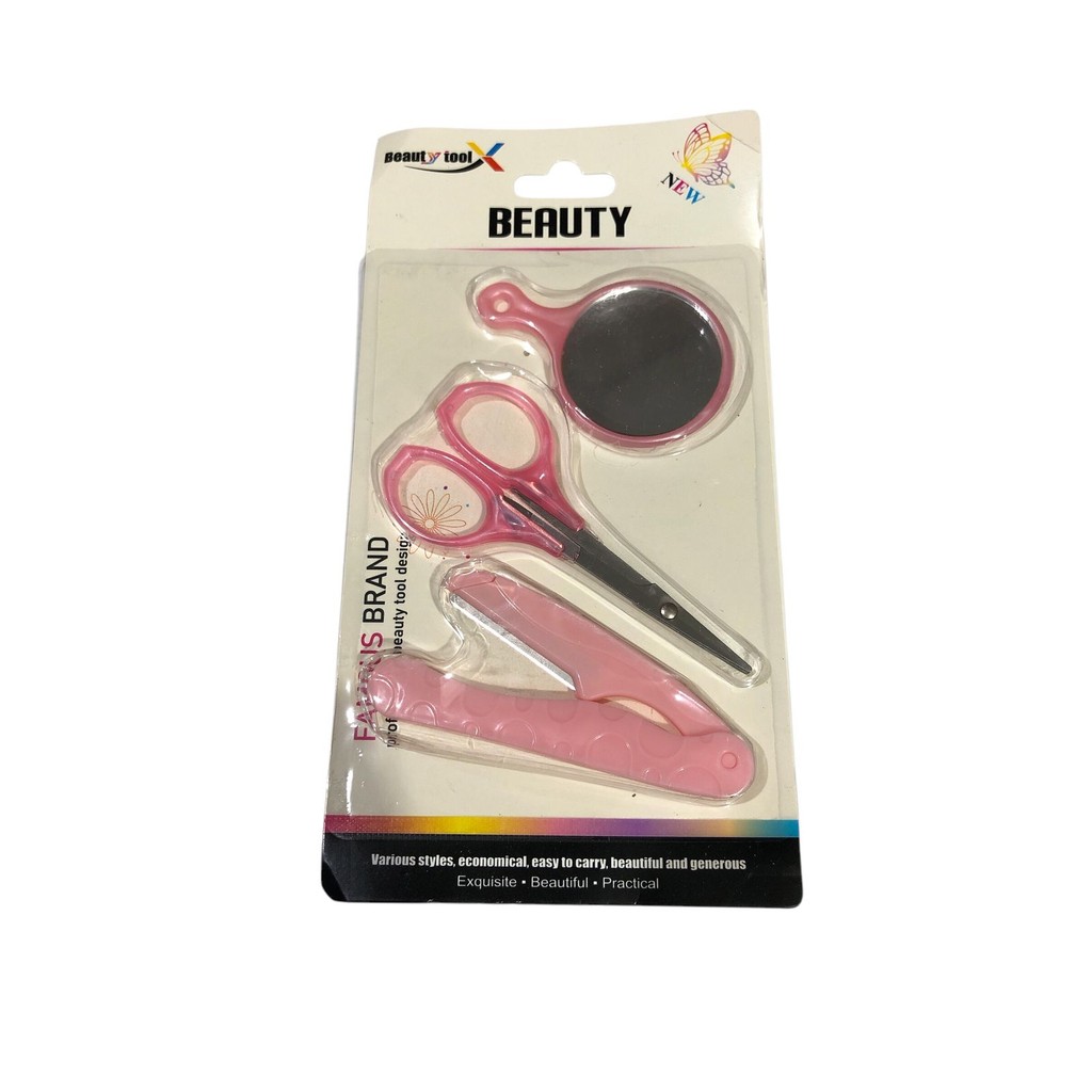 Mini Kit Beleza Tesoura/ Navalha e Espelho Utensílios de Beleza