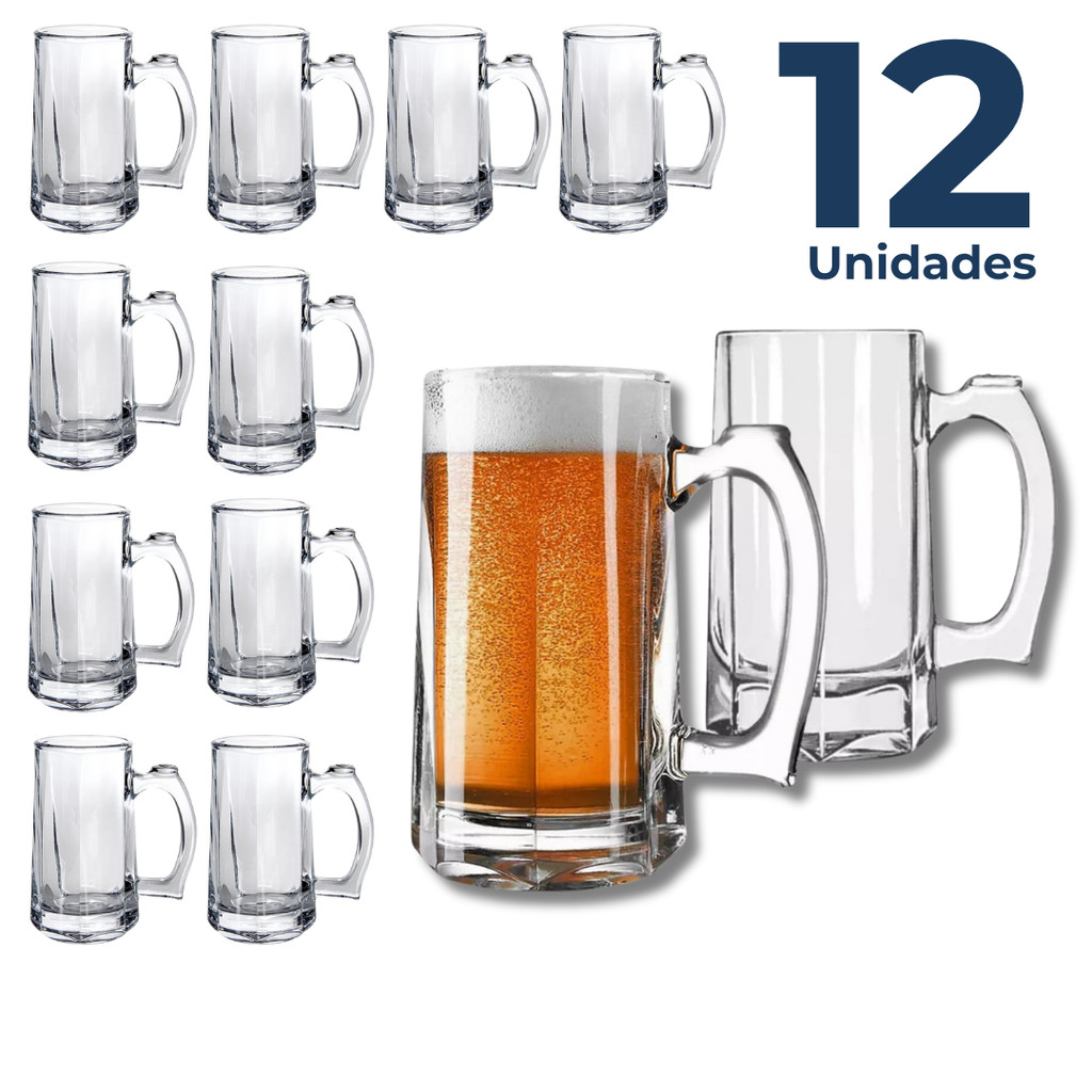 Kit 12 Canecas Zero Grau Chopp Cerveja Em Vidro 350ml Bar Restaurante Pub De Congelar em Oferta na Shopee