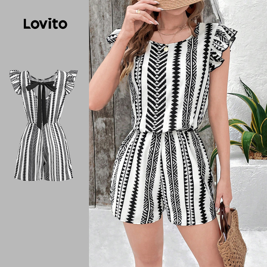 Lovito Macacão Boho Tribal Print com babados para mulheres L124AD1167 - Women Clothes