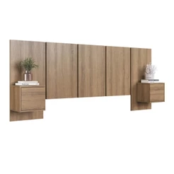 Cabeceira Casal com 2 Mesas de Cabeceira Extensível PL1160 200x90cm Mel - Art In Móveis