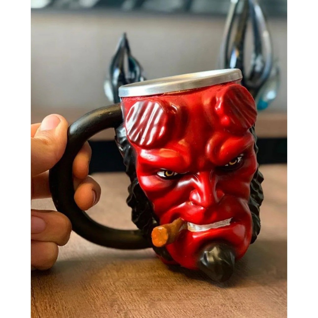 Caneca 3D Hellboy marvel resina alta qualidade heroi zona criativa nerd geek
