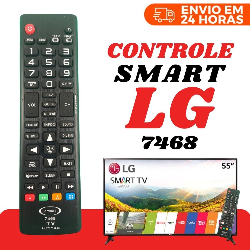 Controle Remoto LG Universal Compatível Com Smart Tv 4K LED LCD 32 40 43 50 55 65 Polegadas 7468