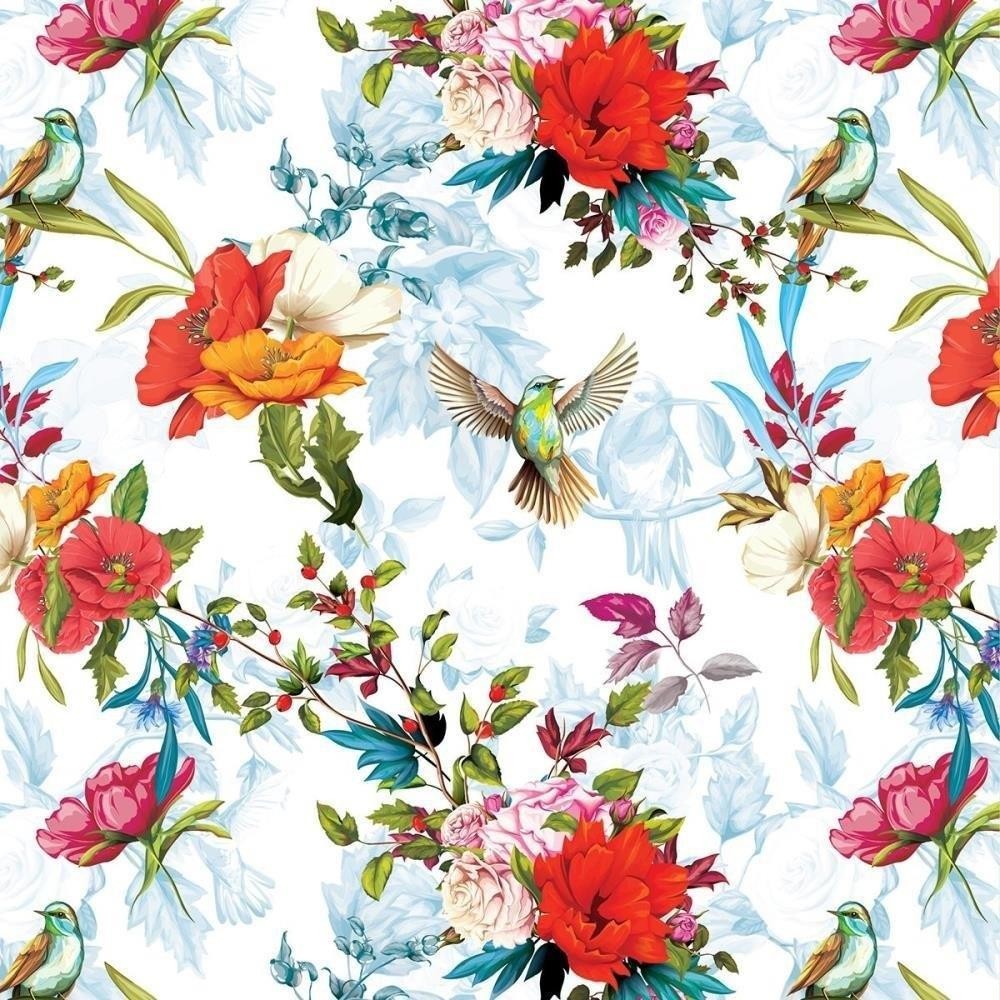 Papel Presente Bobina Couche 60CM. MOD.222 Flores e Passaro BO-100MTS