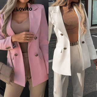 Lovito Blazer feminino elegante liso com botão duplo LNL51145