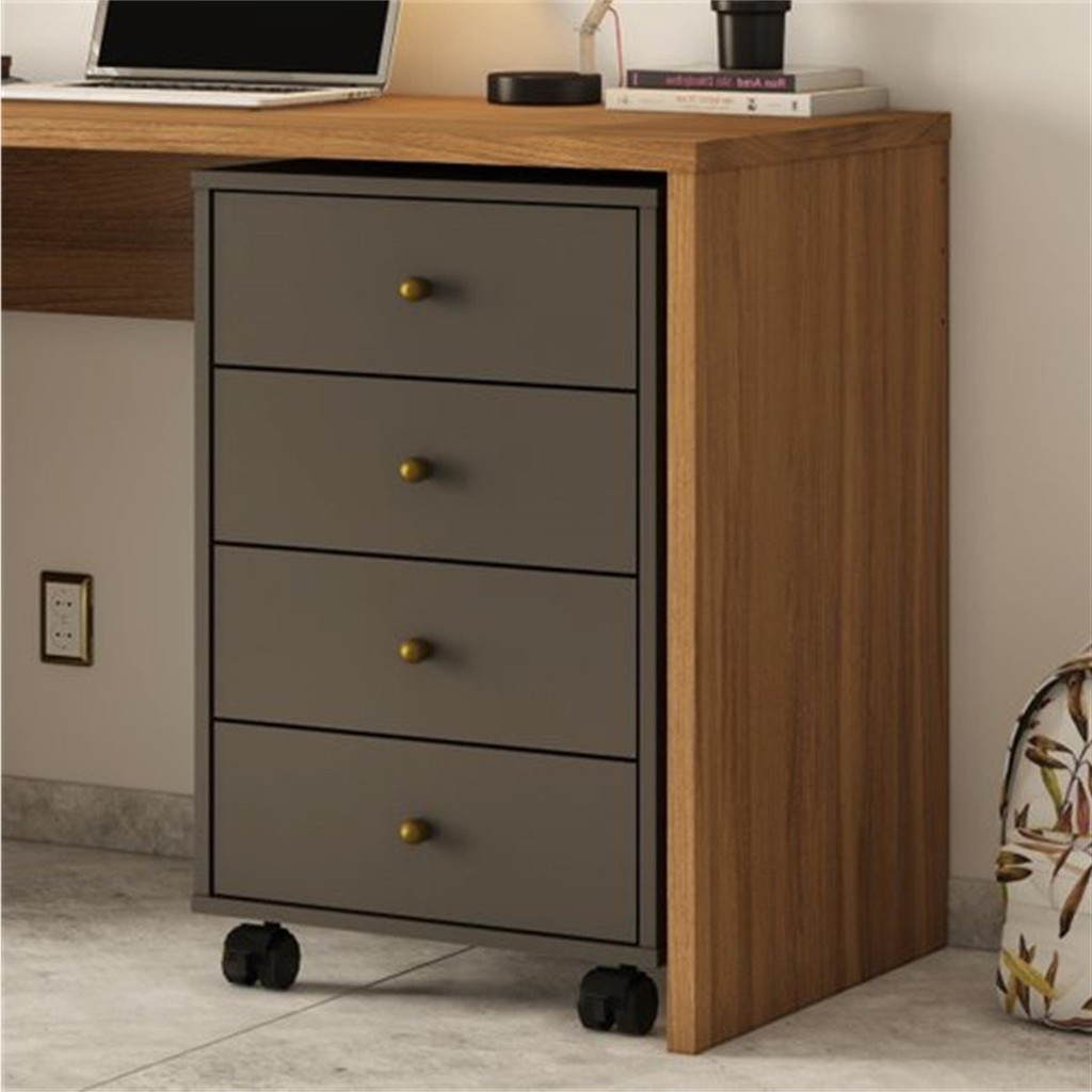 Gaveteiro 4 Gavetas Presence  Amêndola/Grafito em Oferta na Shopee