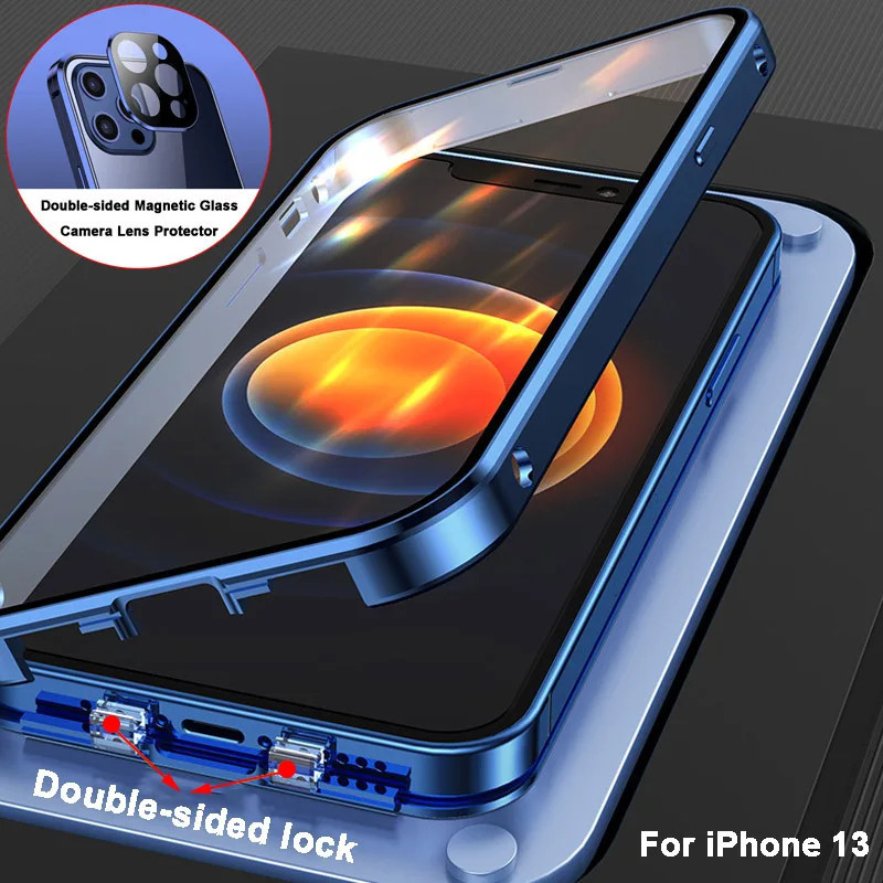 Capa Metálica De Adsorção Magnética Completa 360 Para iPhone 15 14 13 Pro Max De Dupla Face Com Tampa De Lente De Câmera