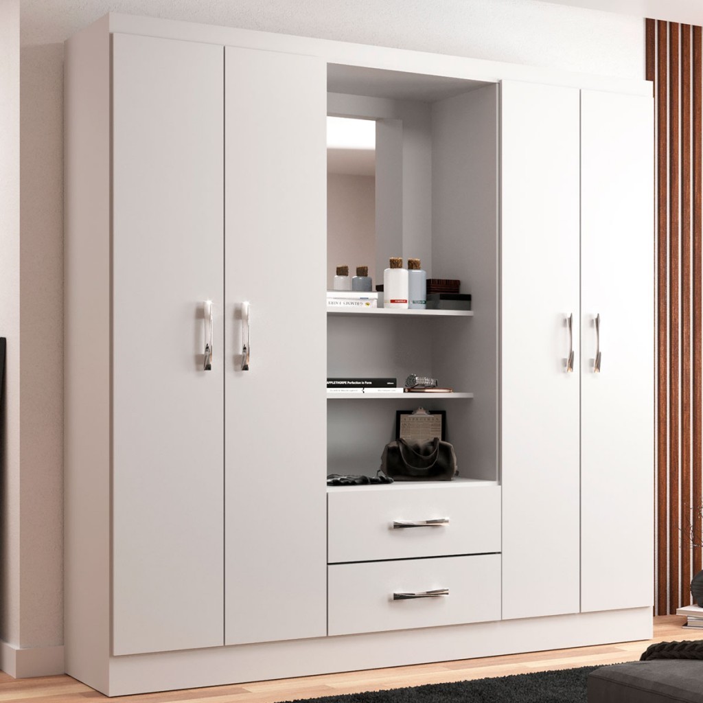 Guarda-Roupa Casal Capelinha 4 Portas 2 Gavetas com Espelho Branco - Evidencia Móveis - Home & Living