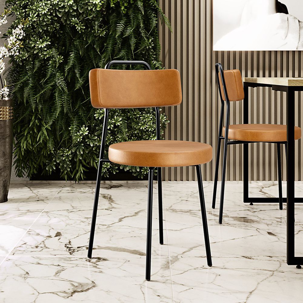 Cadeira Decorativa Estofada Para Sala De Jantar Barcelona L02 Couríssimo Whisky - Lyam Decor em Oferta na Shopee