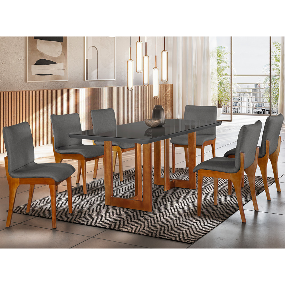 Conjunto Sala de Jantar Patros 180CM 6 Cadeiras de Madeira Bella Gold - Moderna