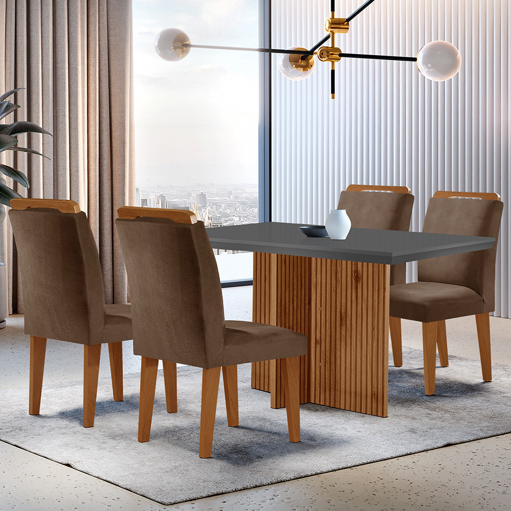 Conjunto Sala de Jantar Mesa Olímpia 120CM MDF Tampo Laminado Canto Reto com 4 Cadeiras Athenas em Oferta na Shopee