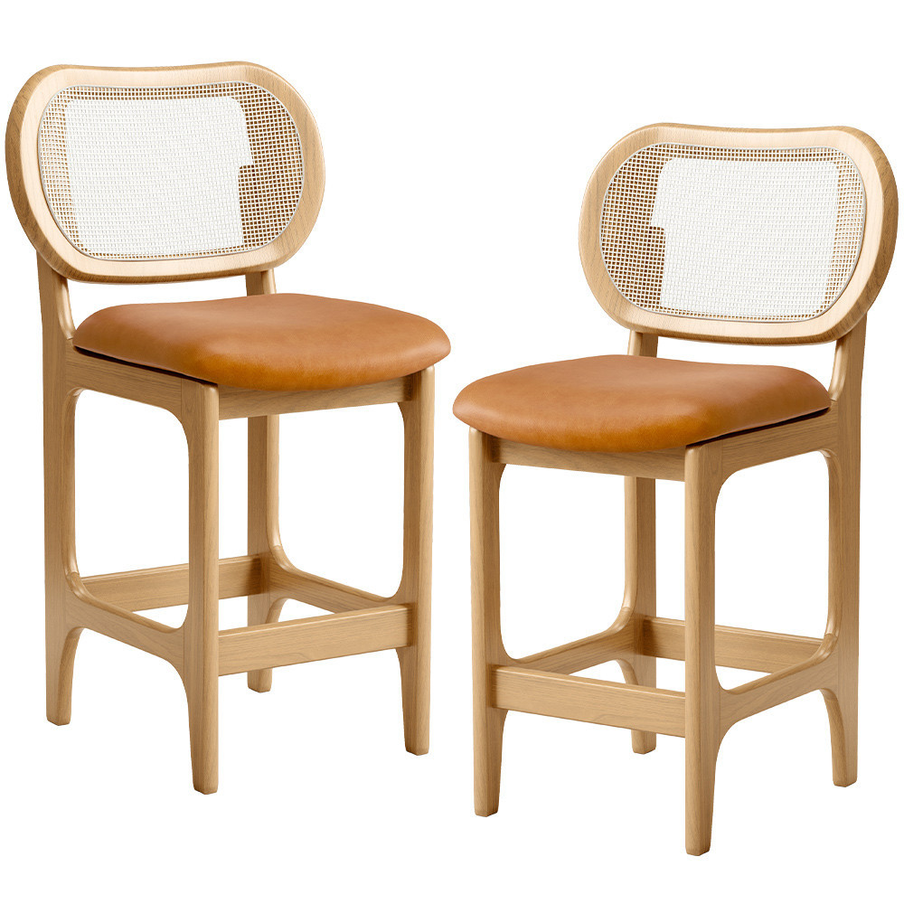 Kit 2 Banquetas Baixa Bar Cozinha Sala de Jantar Betta L02 Mel Tela Couríssimo Whisky - Lyam Decor